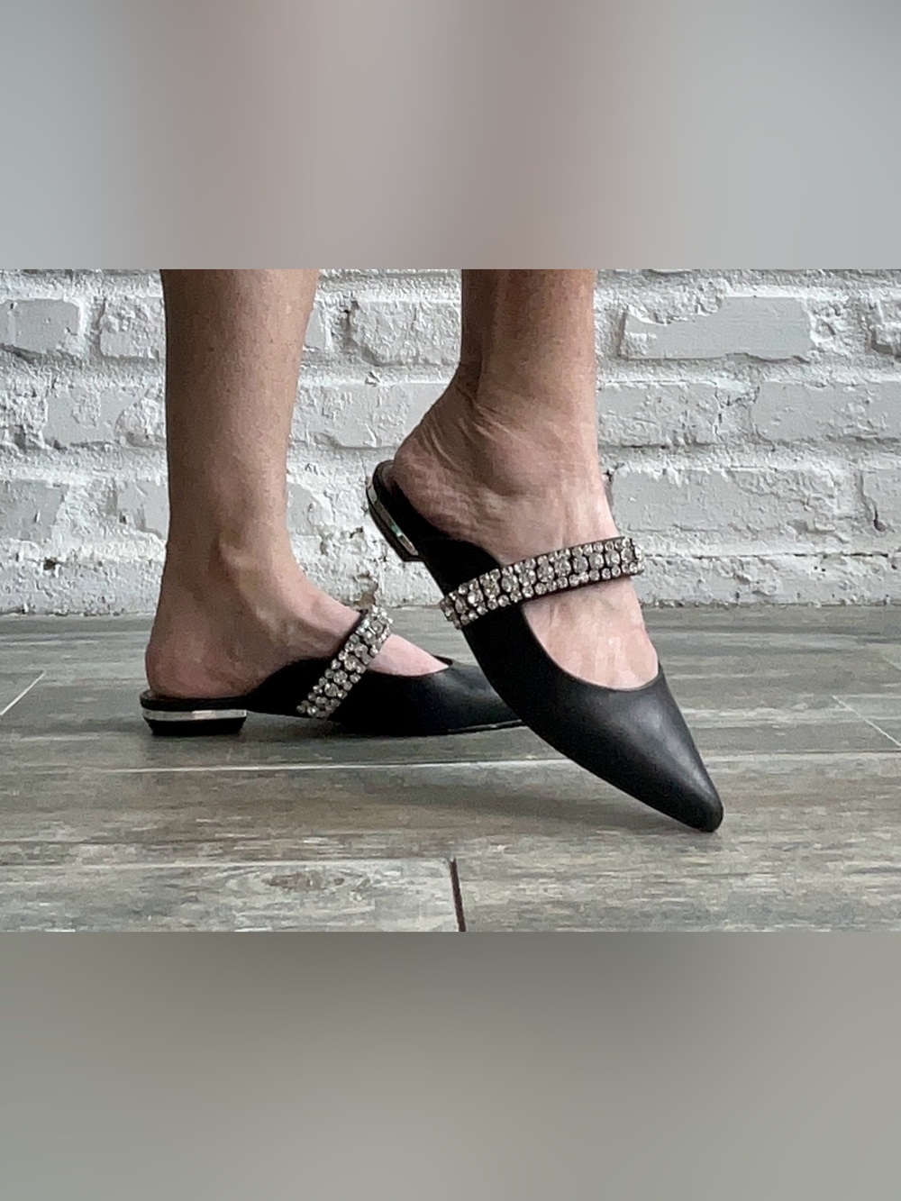 Kurt Geiger Black Pointed Crystal Strap Mules - Picture 5 of 6